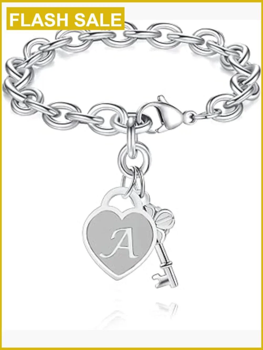 Stainless Steel Initial Charm Bracelet Adjustable Chain A-Z
